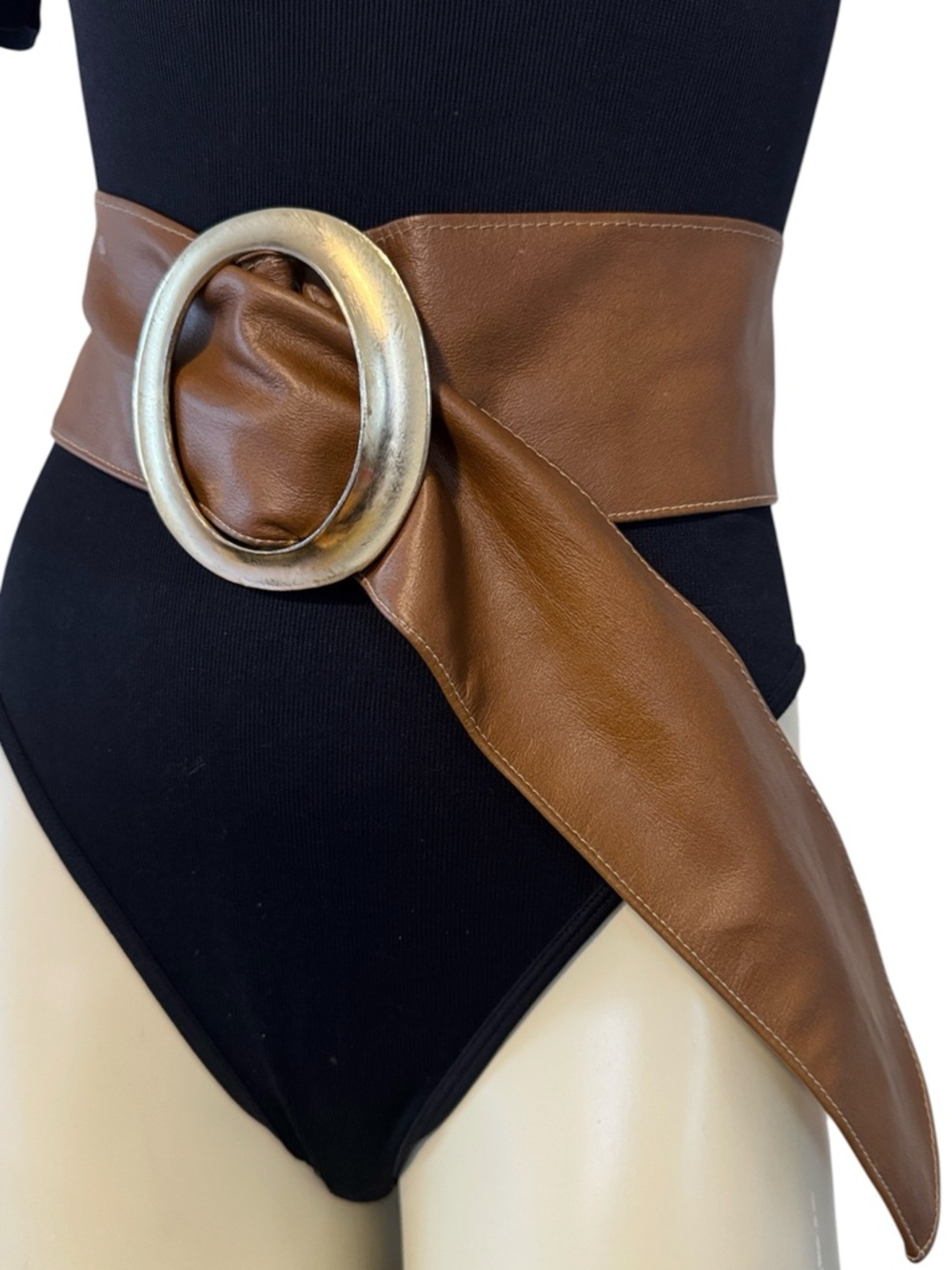 Vintage Leather Belt with Large Statement Buckle